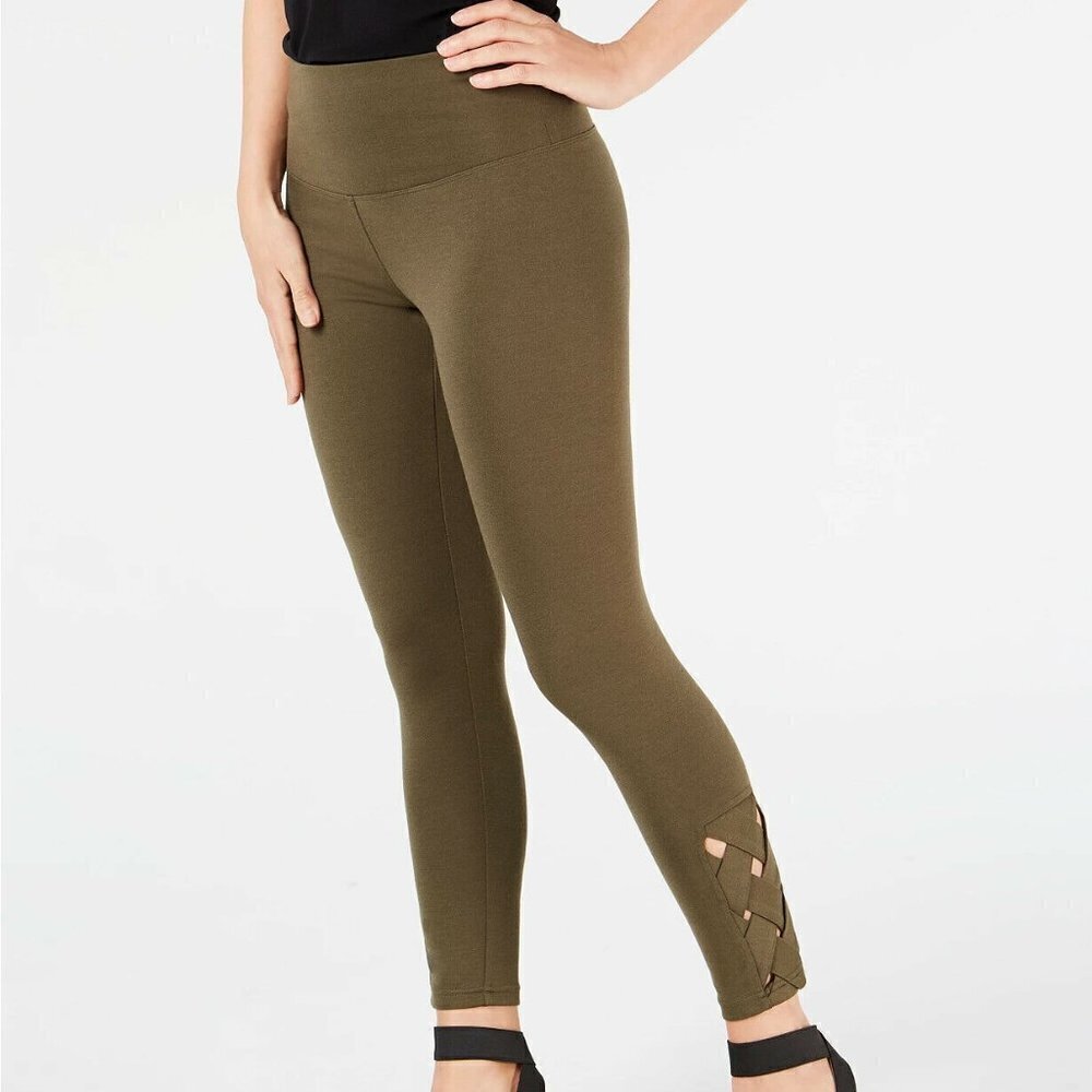L421 INC Olive Green Lattice Ankle Shaping Legging